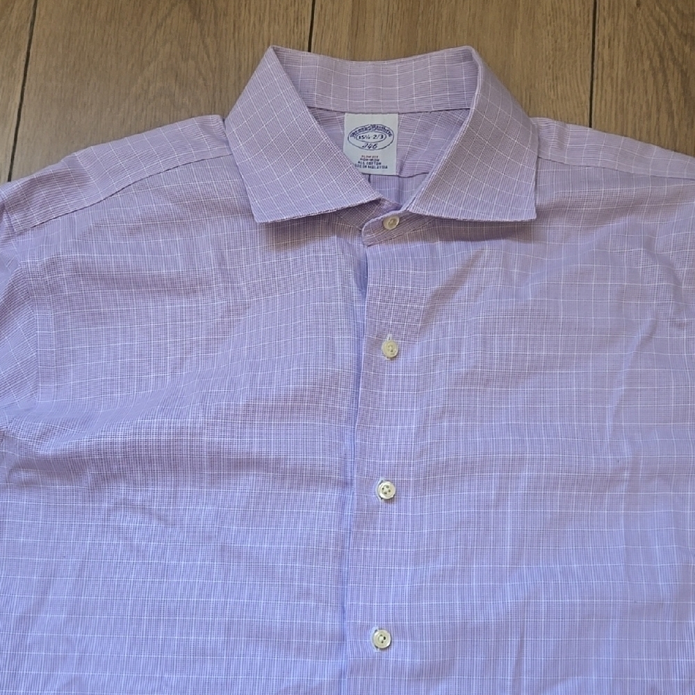 NWOT BROOKS BROTHERS Men's Purple Plaid Slim Fit Dress Shirt Size 15.5 2/3